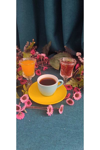 ORTAKÖY CENNETİ 6 Pieces of Glass Brown Side with Crystal Appearance Presentation Cup 40 Cc Volume 10 cm Height 5 cm Mouth Width