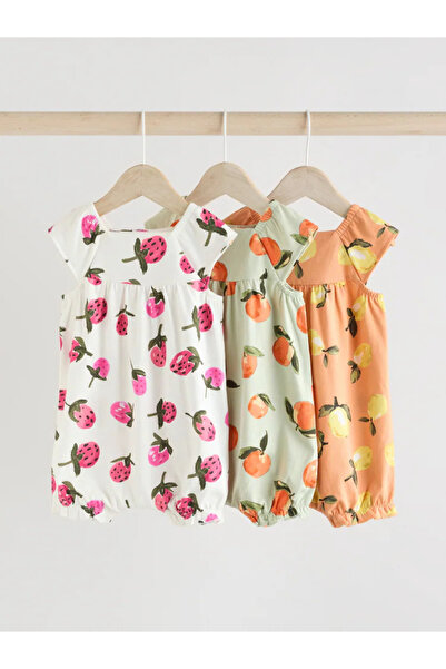 Next Baby %100 Organik Pamuklu Renkli Meyve Desenli 3 lü Romper Tulum Seti AL...