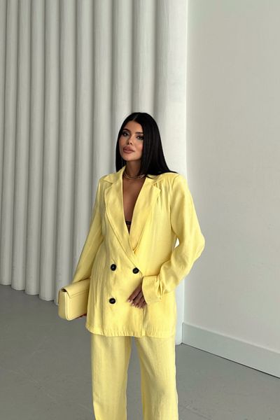 COTTONLAB Modal 4 Button Unlined Jacket - Pants Suit - Yellow