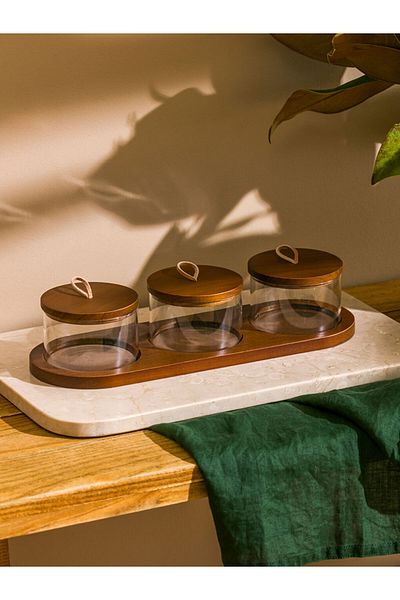 LC Waikiki Lcw Home Brown Wood Storage Container Set 3 Pcs t t