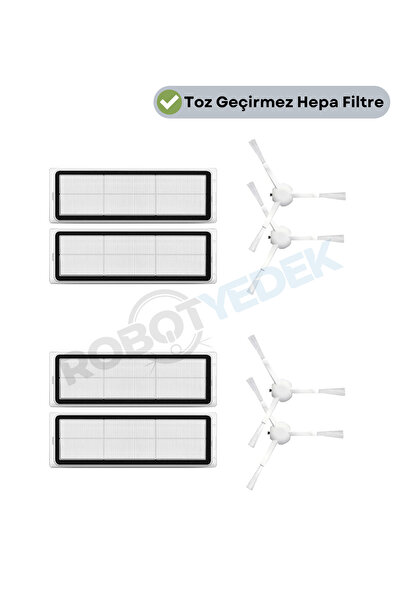 robotyedek Ανταλλακτικό φίλτρο Hepa και πλαϊνή βούρτσα συμβατό με Xiaomi X10 Plus X20 Plus - 8 τεμάχια