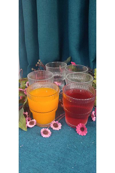 ORTAKÖY CENNETİ 6 Li Glass Origami Soft Drink Water Bar Cup 230 Cc 9 cm Height 7.5 Mouth Size