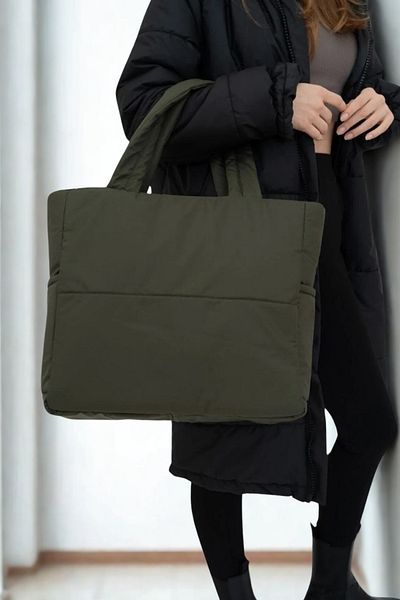 woys Women's Khaki Color Fabric Zippered Waterproof Puff Bag Makeup Bag Gift