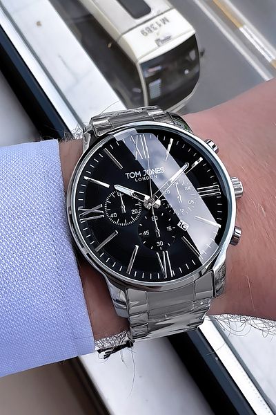 Tom Jones Original Cutout Glass Men Wristwatch Waterproof Silver Color Steel Band Gift Bangle Gtje2098C2