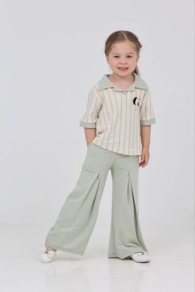 junior baby kids Girl's Polo Neck Striped T-Shirt and Palazzo Pants Set