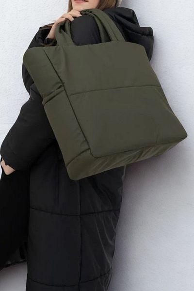 woys Women's Khaki Color Fabric Zippered Waterproof Puff Bag Makeup Bag Gift