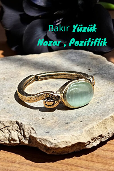 NBS Beautiful Naturel Stones خاتم نسائي من النحاس النقي باللون الأخضر قابل للتعديل (هدية، عيد ميلاد، يومي)