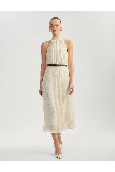 Koton New Season Belted Polka Dot Halter Neck Chiffon Dress