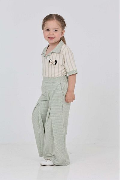 junior baby kids Girl's Polo Neck Striped T-Shirt and Palazzo Pants Set