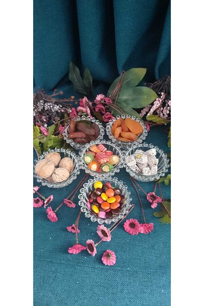 ORTAKÖY CENNETİ Beaded 6 Small Presentation Plates Delight Plate 8 cm Mouth Size 4 cm Height
