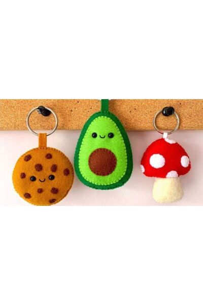 BFATASARIM سلسلة مفاتيح من اللباد (بسكويت، فطر، أفوكادو)
