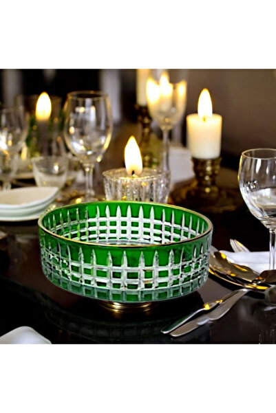 Genel Markalar Renkli Kare Dekor Kesme Kristal Cam Salata Kasesi 25 cm /Sunum Kasesi