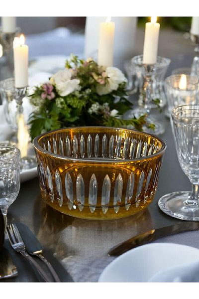 AYZ HOME Amber Color Cut Crystal Glass Salad Presentation Bowl Set 100% Handcrafted