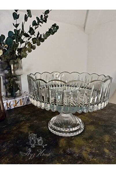 AYZ HOME Cut Crystal Round Standing Serving Bowl - Salad Bowl / 25cm
