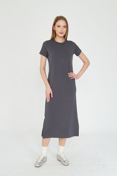 SevdeUgur Women's Anthracite Basic Summer Dress Containing Modal Fabric Soft Texture