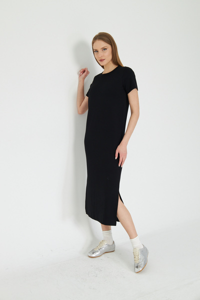 SevdeUgur Women's Black Basic Summer Dress Containing Modal Fabric Soft Texture