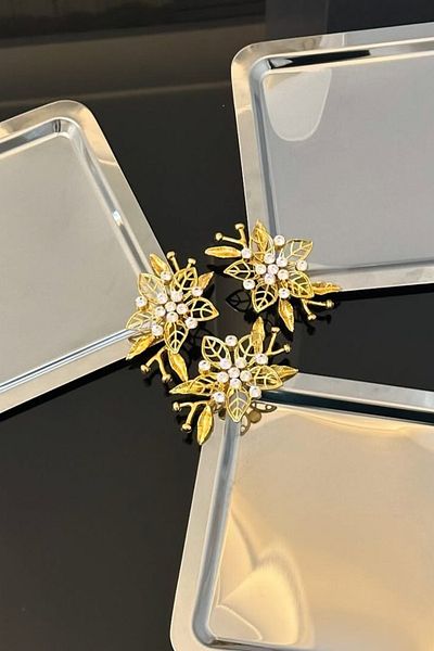 Yaren Style Luxury Stone Daisy Flower Accessory Stainless 6-Piece Presentation Tray |   Decorative Dowry, Coffee, Tea, Tray