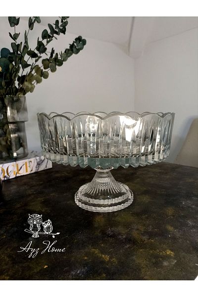 AYZ HOME Cut Crystal Round Standing Serving Bowl - Salad Bowl / 25cm