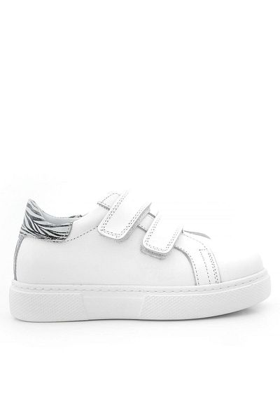 hapshoe Pantofi sport pentru fete din piele naturală, alb, cu velcro, cu model negru