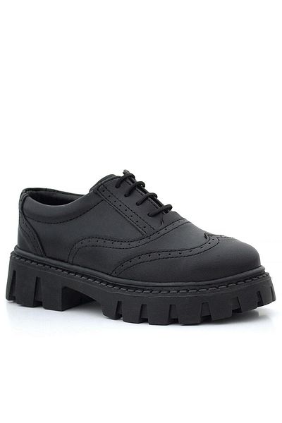 Rakerplus Black Matte Lace-Up Oxford Girl's Casual Shoes