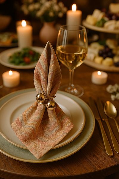 Emtory Home 6 Pieces of Gold Metal Ring Napkin Rings with Shiny Gold Beads