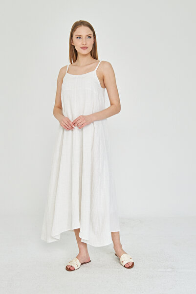 SevdeUgur Жіноче біле лляне плаття з регульованими бретелями