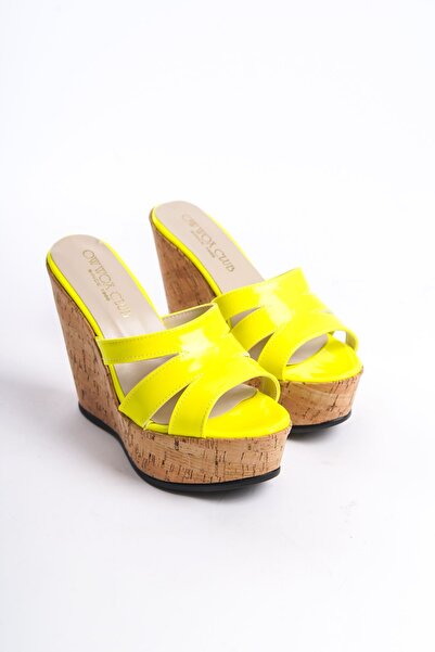 owwox club Flash;Neon Sarı ,12 cm Dolgu Topuklu Terlik