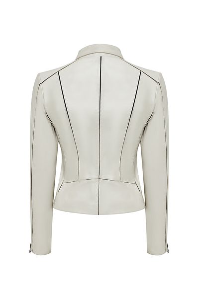 Derimod Kiara Women Beige Slim-Fit Biker Leather Jacket 24Wgd5859U4