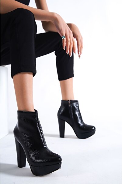 owwox club سيمون؛ جلد أسود لامع، منصة، أحذية عالية الكعب