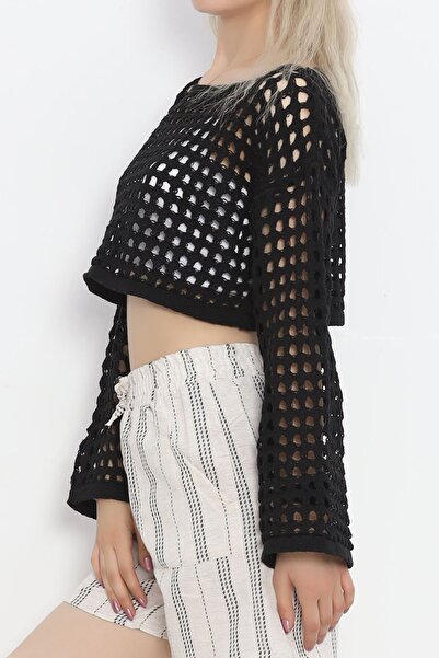 ASELLUNA Spanish Sleeve Hollowed Crop Knitwear Blouse