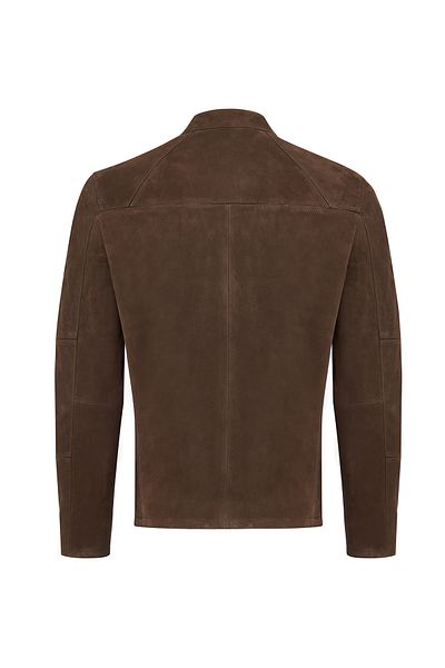Derimod Neymar Men's Brown Judge Collar Slim-Fit Suede Leather Jacket 25Sgd 640210