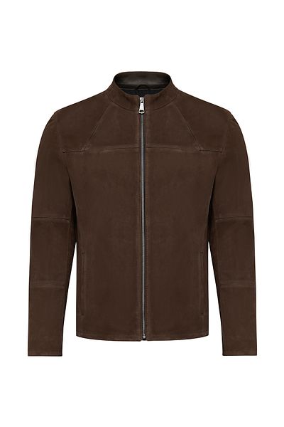 Derimod Neymar Men's Brown Judge Collar Slim-Fit Suede Leather Jacket 25Sgd 640210