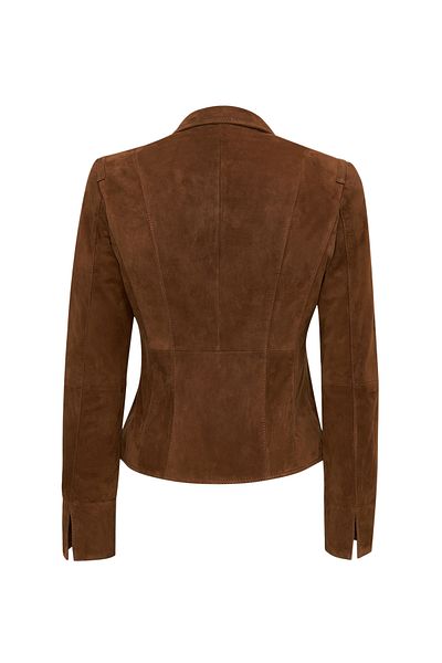 Derimod Lara Women's Brown Short Suede Leather Jacket 25Sge 588110
