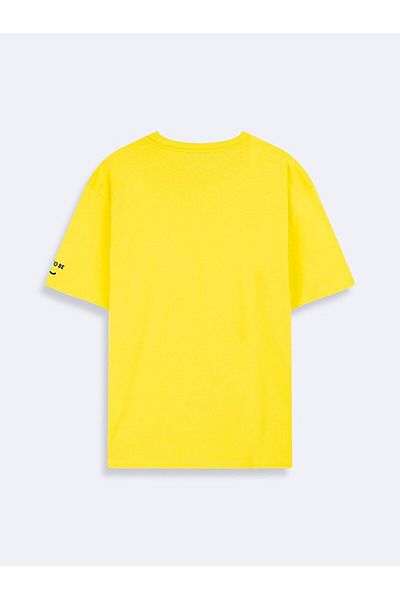Ltb Μπλουζάκι με κοντό μανίκι με λαιμόκοψη Basic Loose κίτρινο