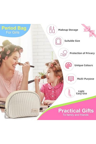 COOYA Mini Cosmetic Bag, Sanitary Napkin Storage & Travel Makeup Pouch (Beige)