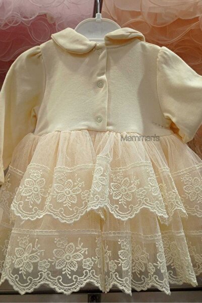Mamman's Mini, Long Sleeve Lace Tulle Detailed Newborn Baby Dress, Mevlütlük Dress Bandana Set