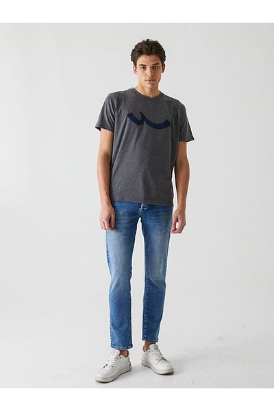 Ltb Short Sleeve Crew Neck Sıgn Printed Regular Anthracite T-Shirt