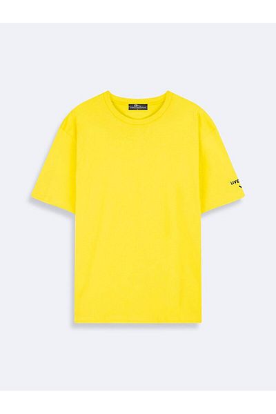 Ltb Μπλουζάκι με κοντό μανίκι με λαιμόκοψη Basic Loose κίτρινο