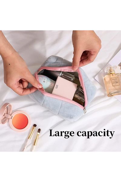 COOYA Makeup Bag With Zipper, Cosmetic Beauty Bag for Women, Plush Storage Bag, Travel Toiletry Bag