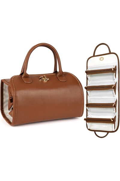 COOYA 4-in-1 Leather Waterproof Makeup Bag,Roll-Up Hanging Storage with 4 Detachable Transparent Pouches