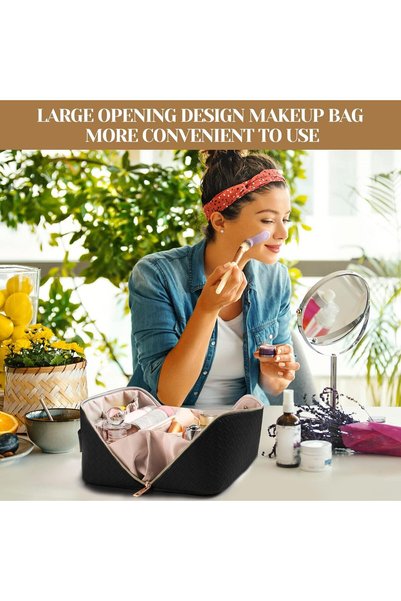 genernic Large Capacity Travel Cosmetic Bag - Makeup Bag, PU Leather Waterproof, Women Portable Travel Makeup Bag