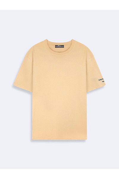 Ltb Μπλουζάκι με κοντό μανίκι με λαιμόκοψη Basic Loose Beige