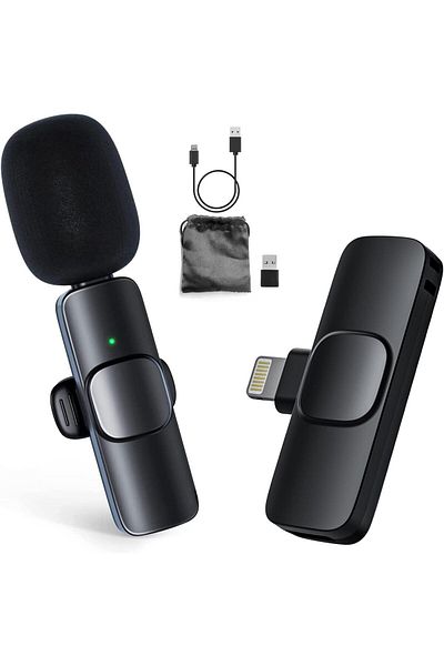 fulina Wireless Lavalier/Lapel Microphone,with Ligthing Connector,for iphone and ipad, Plug and Play,Black