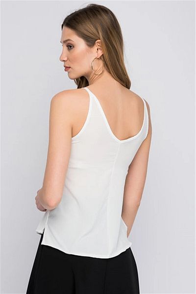 bacc Women's Ecru V-Neck Rope Strap Slit Woven Blouse Co- 258121702