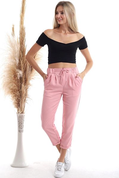 bacc Women's Dusty Rose Zippered Flannel Pocket Viscon Carrot Pants