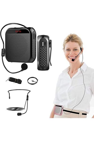 FlashHawk Mini Voice Amplifier with Wired Microphone Headset, Loudspeaker for Tour Guides/Yoga/, S17 White