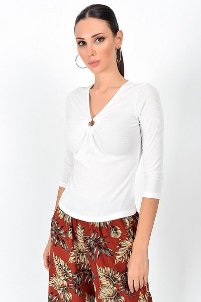 bacc Women's Ecru Ring Detailed Long Sleeve Blouse Co- 259362911