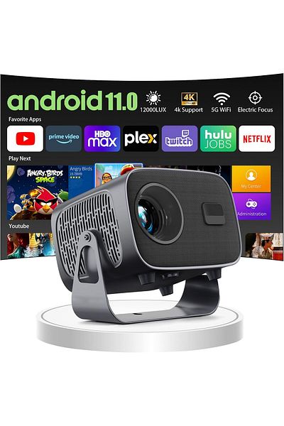 FlashHawk Electric Focus Mini Projector 4K with WiFi 6 and BT, 5.2,12000lumens Smart Android 11.0, 1080P