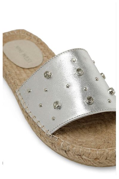 Nine West NINE WEST Nine West Cicore Papuci plat din piele cu talpă cu paie argintie