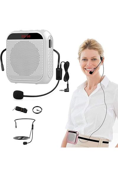 FlashHawk Mini Voice Amplifier with Wired Microphone Headset, Loudspeaker for Teachers, Tour Guides S17
